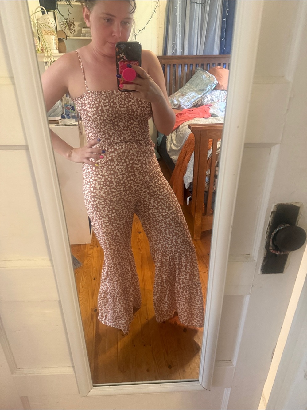 Floral Smocked Maxi Jumpsuit in Dusty Rose